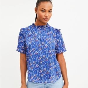 LOFT Ruffle Neck Balloon Sleeve Floral Blouse